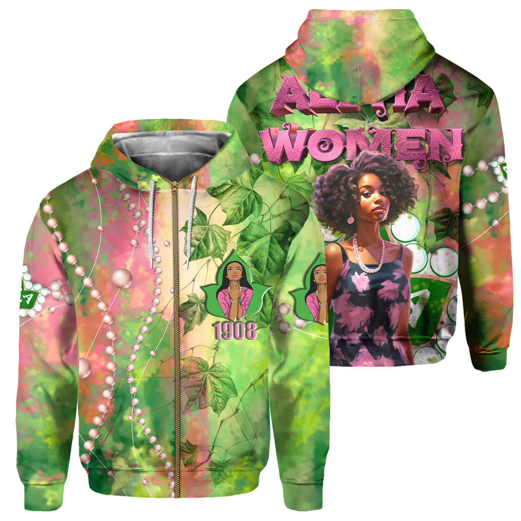 Sorority Hoodie - AKA Zip Hoodie Pearl & Alpha Women Style