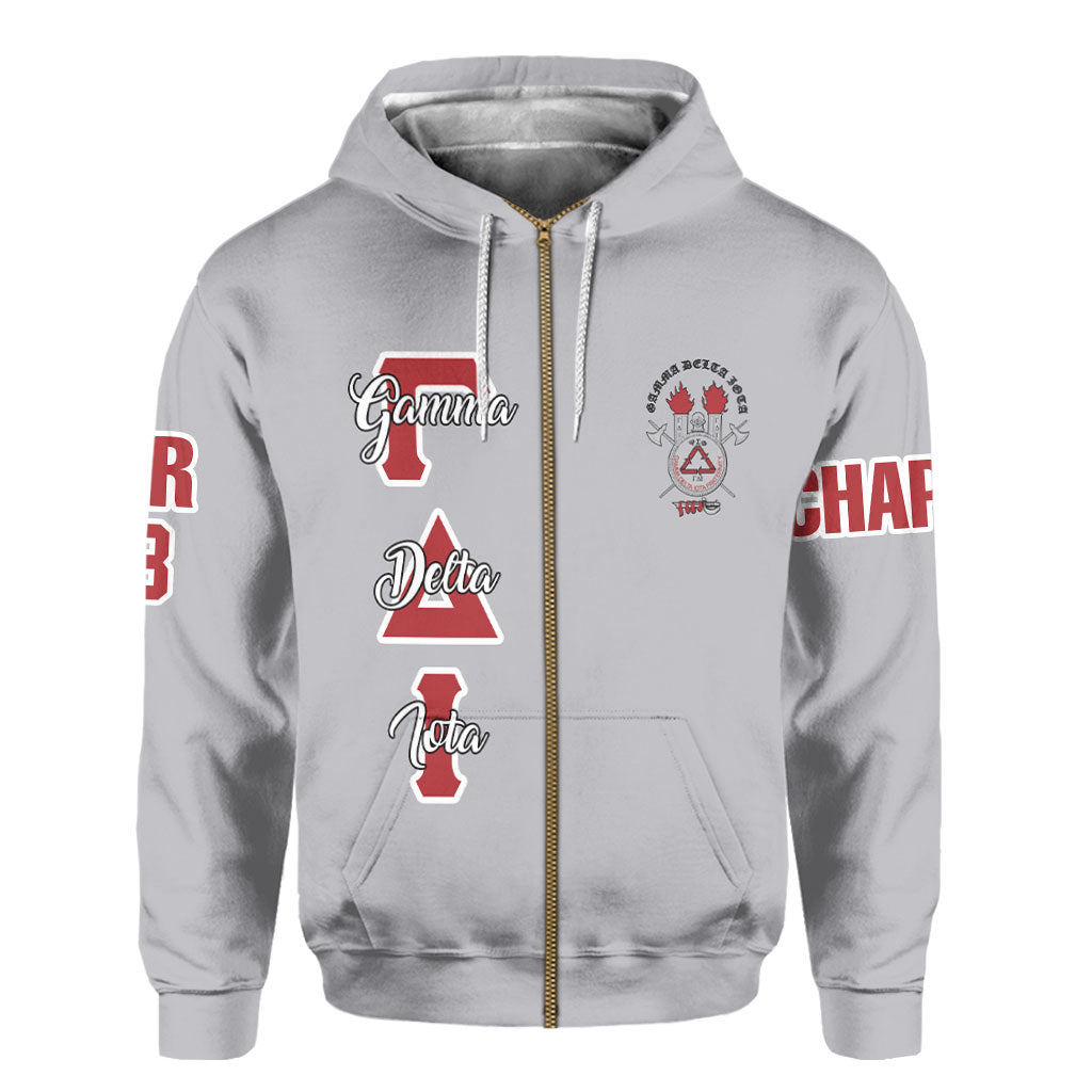 Fraternity Hoodie - Personalized Gamma Delta Iota Zip Hoodie Original Grey Style