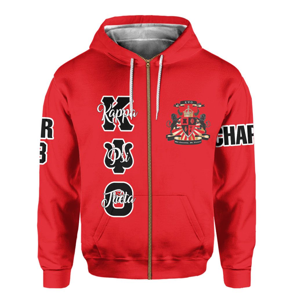 Fraternity Hoodie - Personalized Kappa Psi Theta Zip Hoodie Original Red Style