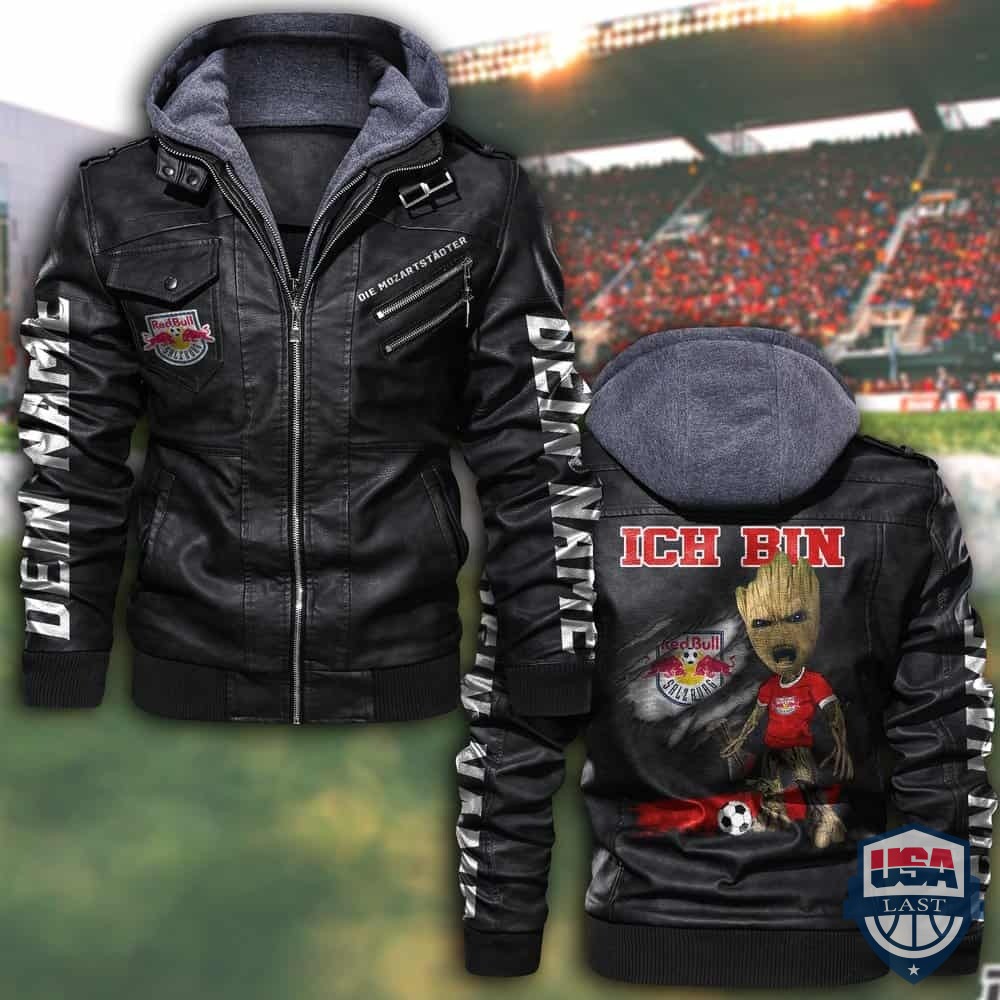 Personalisiert FC Red Bull Salzburg Lederjacke mit Kapuze - HVsun