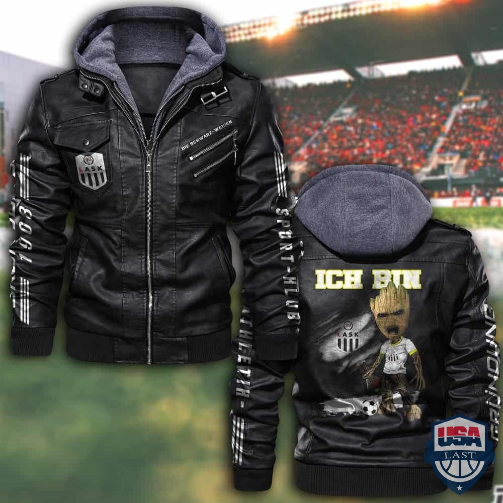 LASK Linz FC Baby Groot Lederjacke mit Kapuze - HVsun