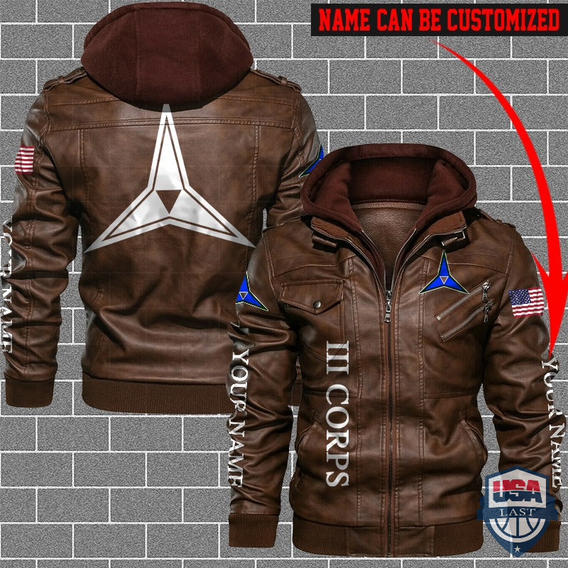 US Army III Corps Custom Name Leather Jacket - HVsun