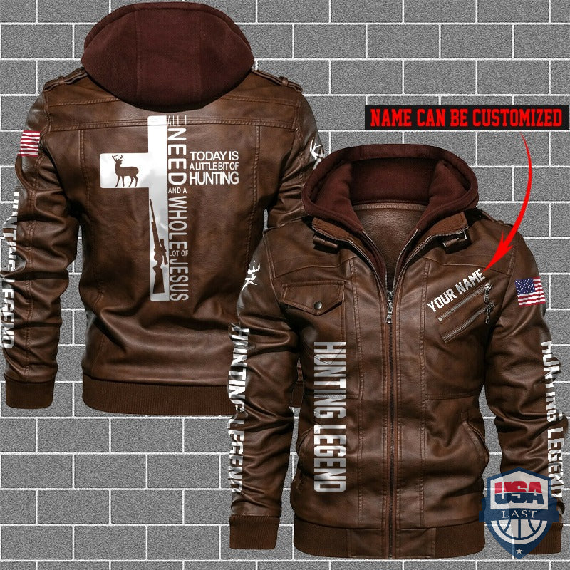 Personalized Hunting Legend American Flag Leather Jacket - HVsun