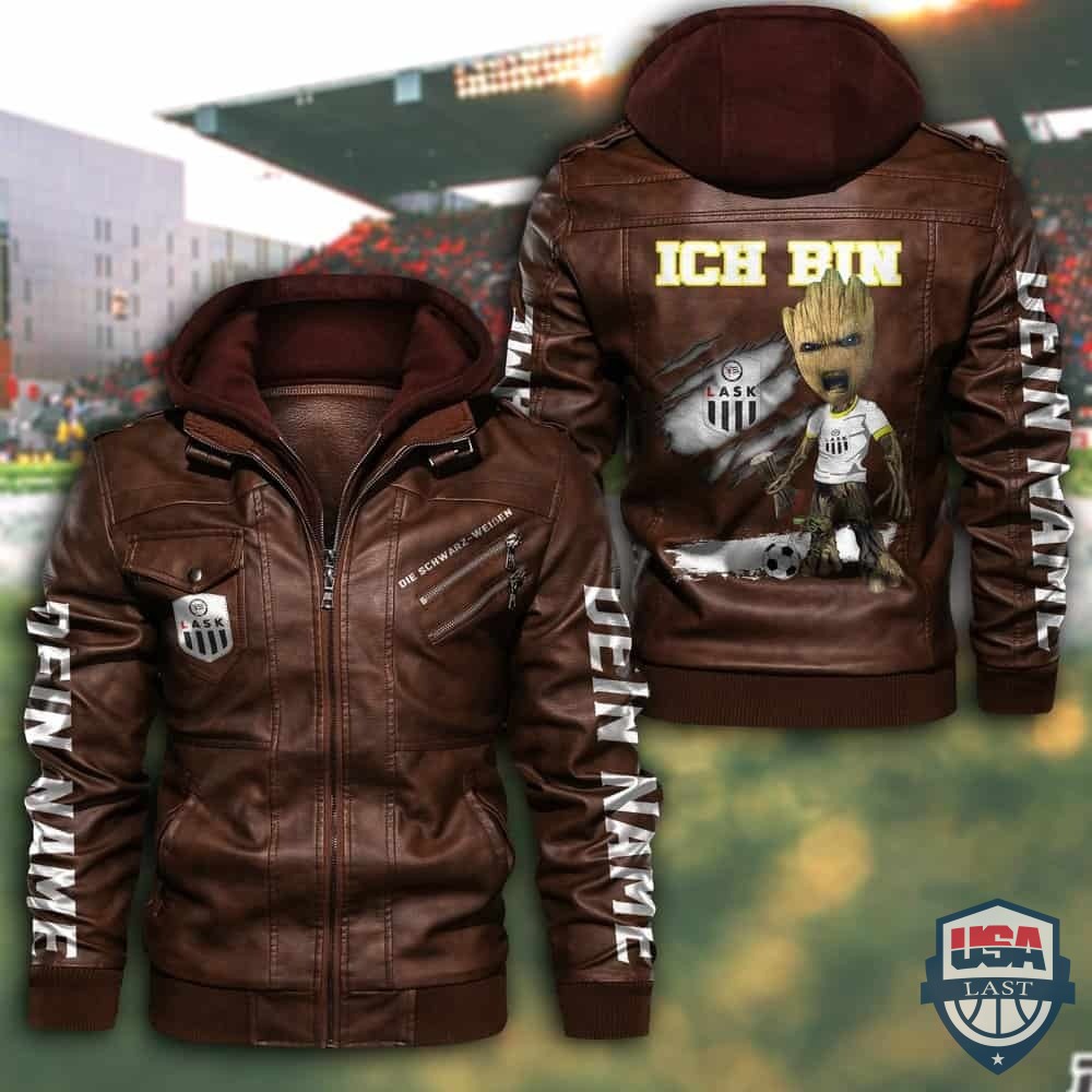 Personalisiert LASK Linz FC Lederjacke mit Kapuze - HVsun