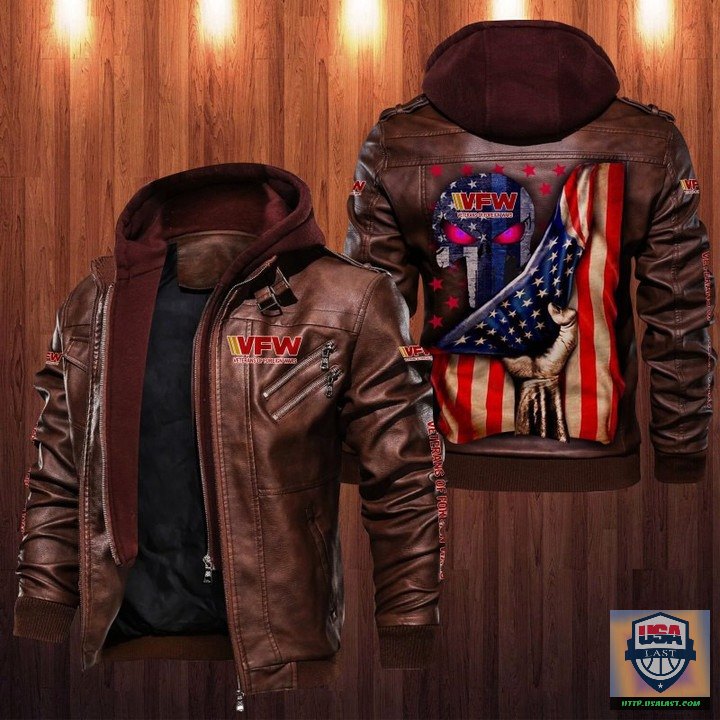 Veterans of Foreign Wars Punisher Skull Leather Jacket - HVsun