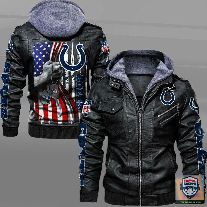 Indianapolis Colts Military Dog Tag Leather Jacket - HVsun