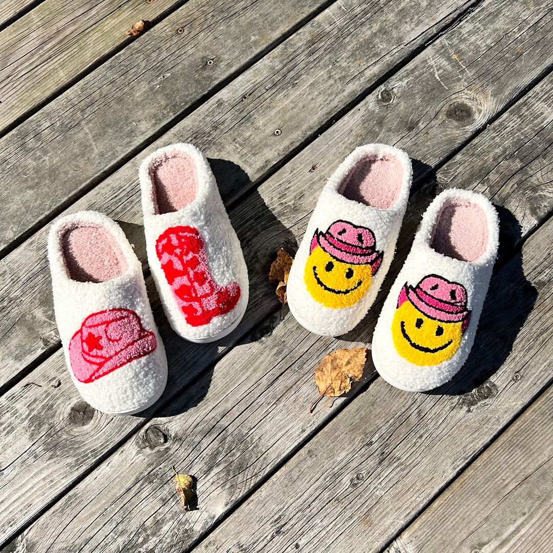 Smiley Face Cowgirl Slippers