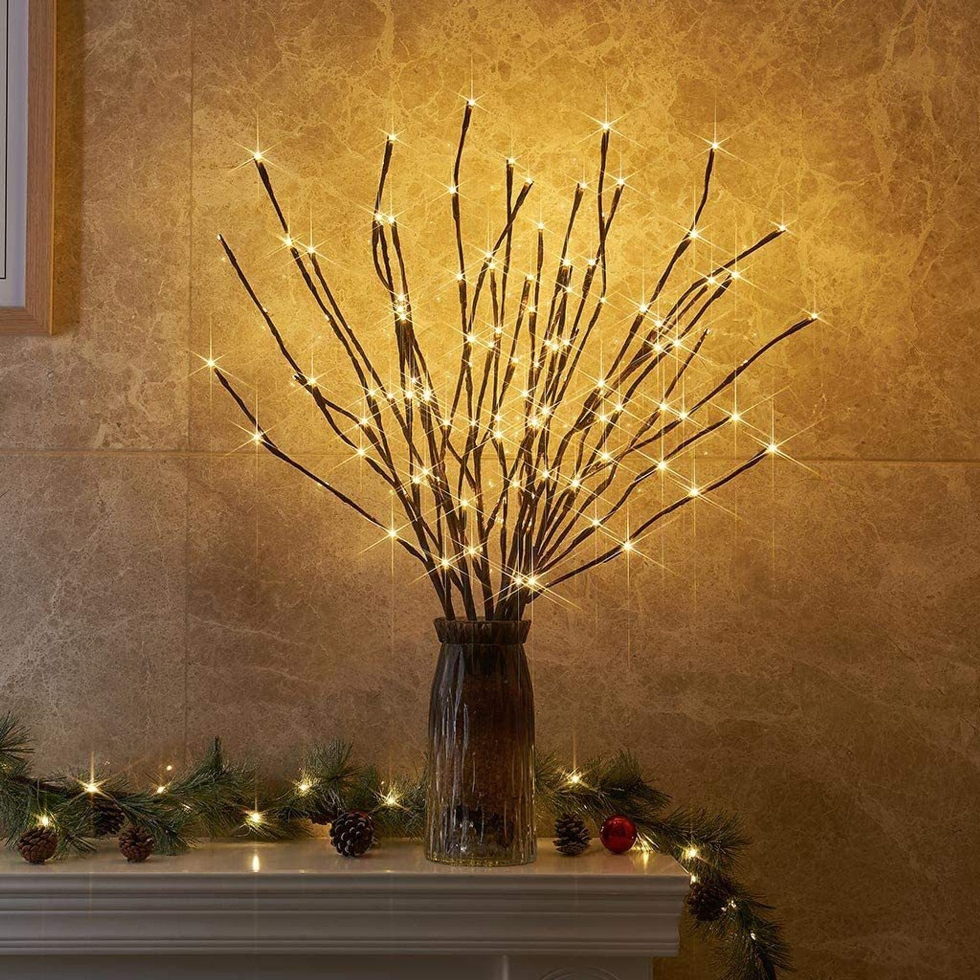 Light Up Your Home with 5 Pack of 100 LED Twig Branches – Perfect for Holiday Decorations!