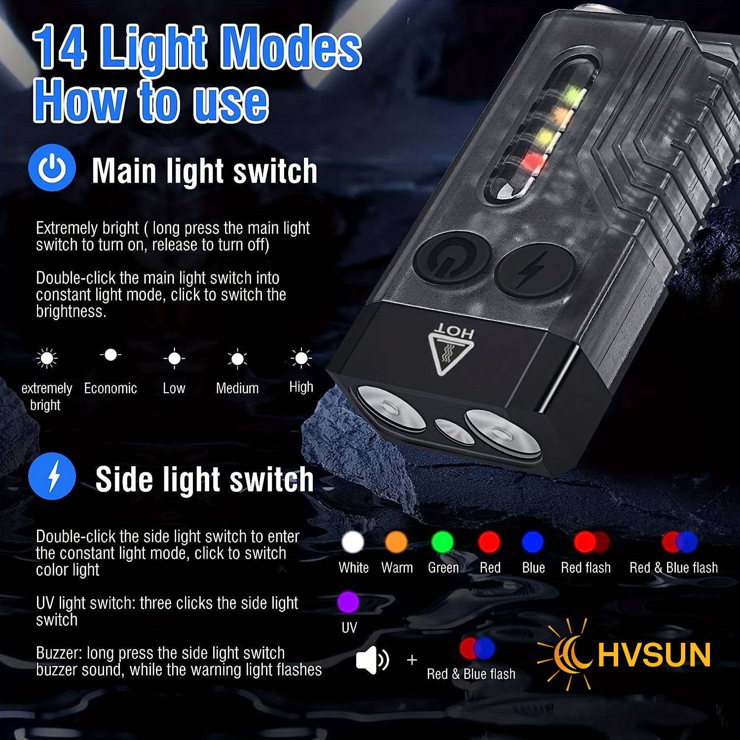 V10 Powerful Flashlight With 365nm UV Black Light, Super Bright 1000LM, USB Rechargeable LED Keychain Flashlight , 12 Modes, IPX4 Pocket Flashlight