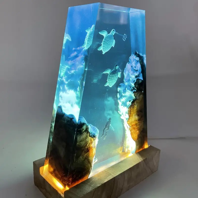 Turtle Resin Lamp, Handmade Home Decor Bedside Lamp, Unique Resin Lighting For Bedside Table, Nightstand Decorations For Bedroom