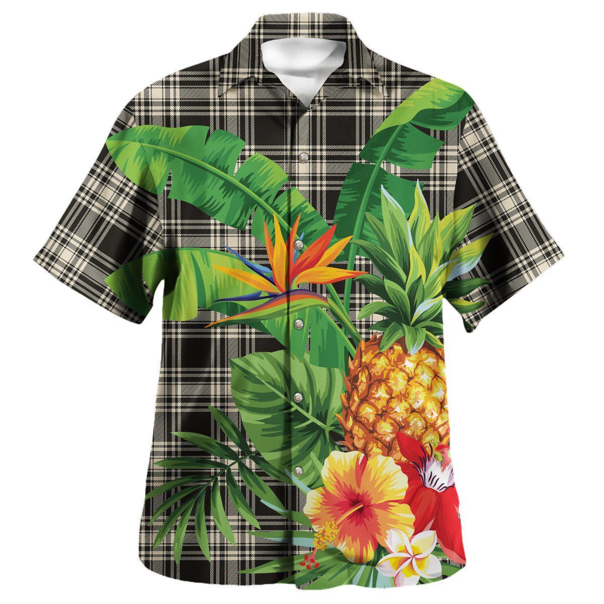 Menzies Black & White Ancient Tartan Aloha Shirt version 2