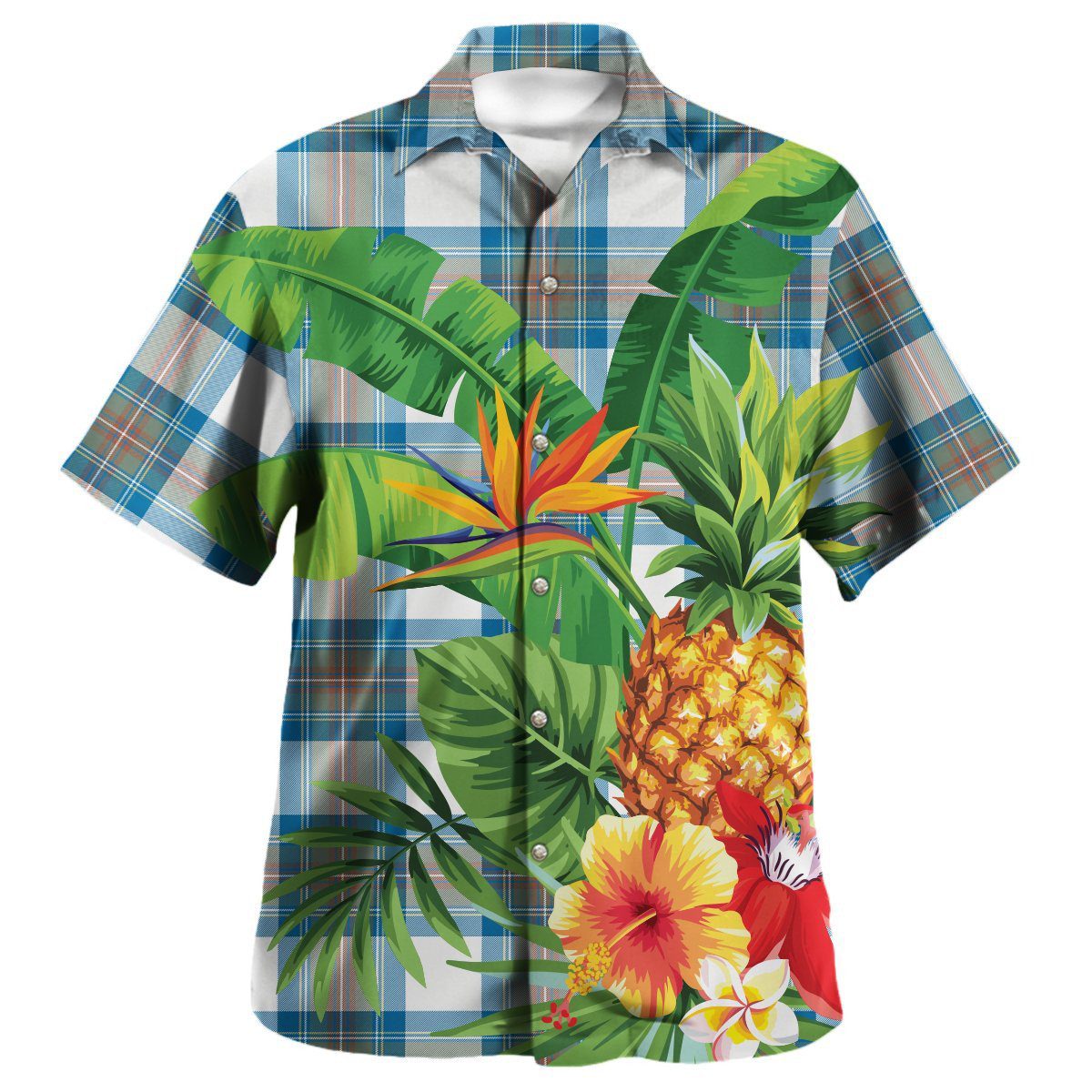 Stewart Muted Blue Tartan Aloha Shirt version 2