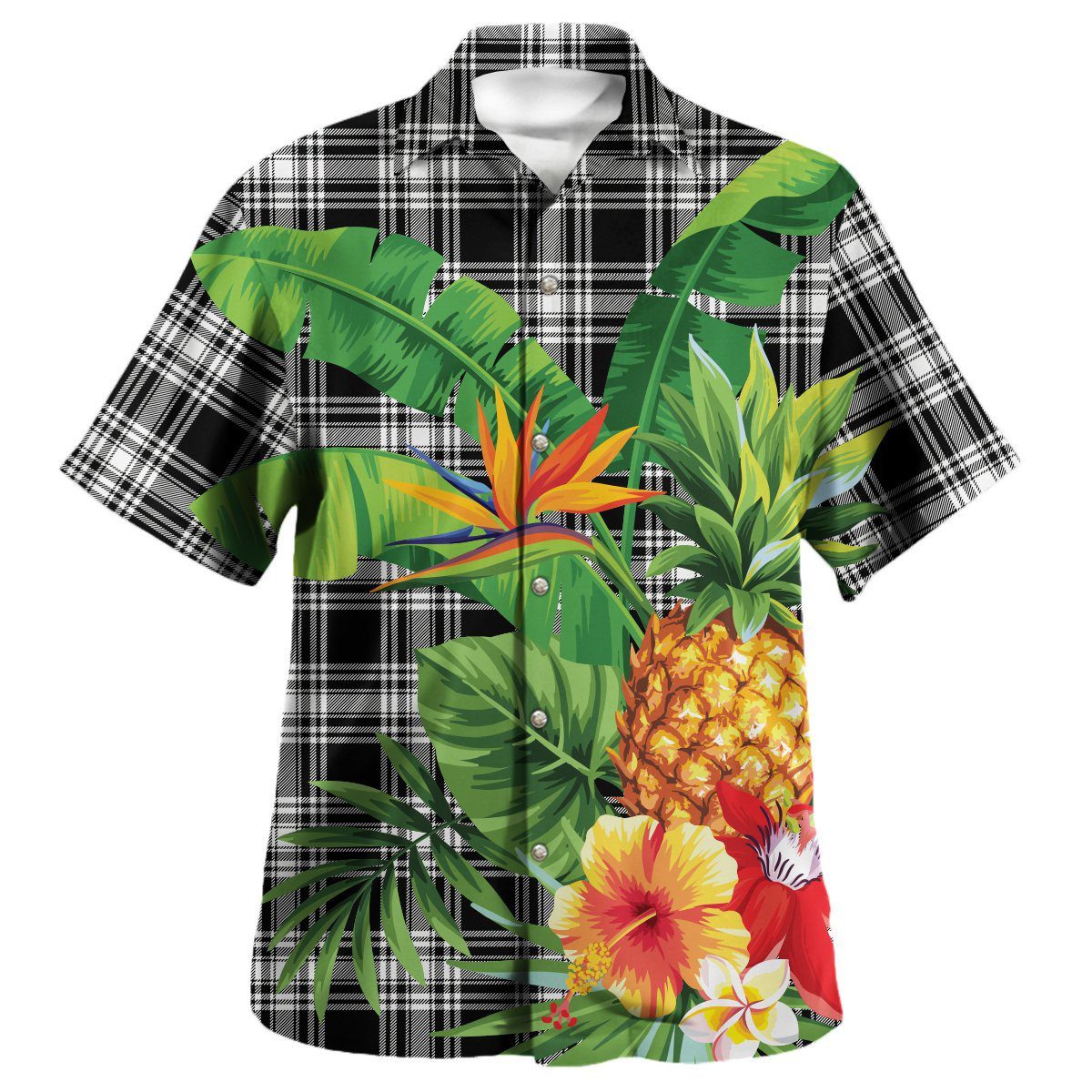 Menzies Black & White Modern Tartan Aloha Shirt version 2