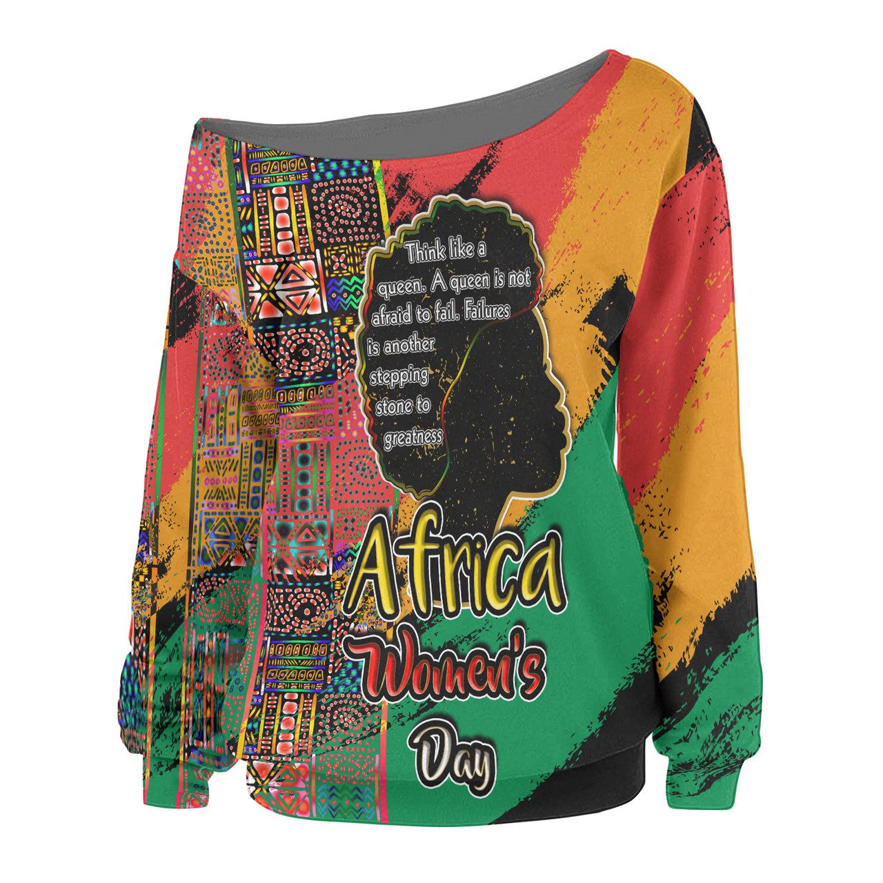African Woman Off Shoulder Sweater – Custom African Girl With Quotes Africa’s Woman’s Day Culture Off Shoulder Sweater