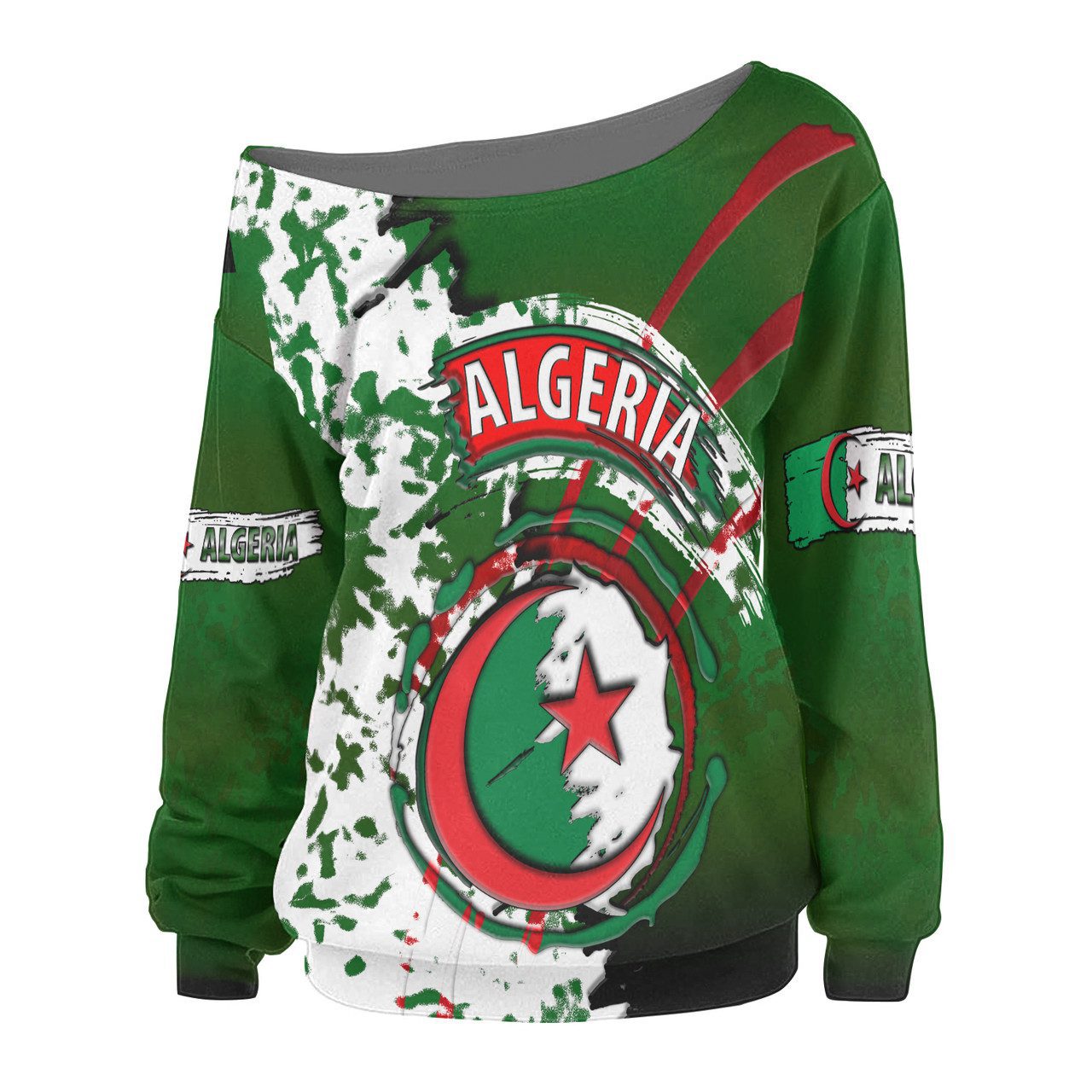 Algeria Women Off Shoulder Sweater – Algeria Independence Day Algeria Flag Style Women Off Shoulder Sweater