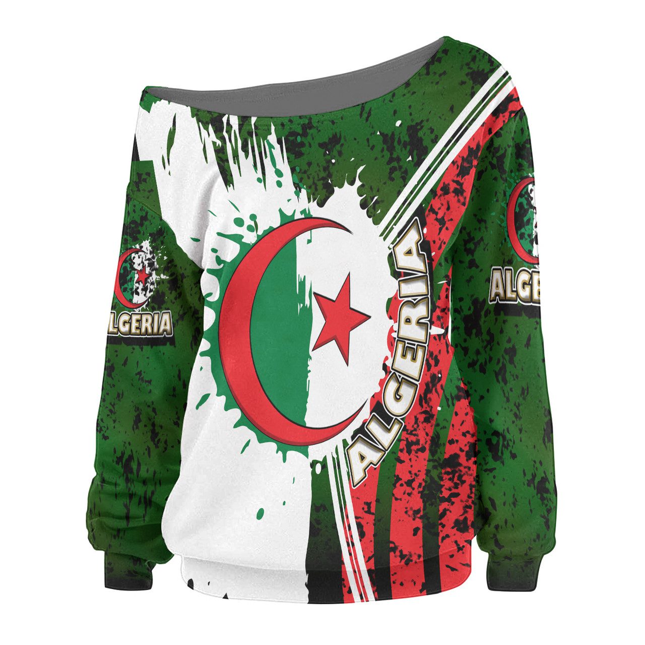 Algeria Women Off Shoulder Sweater – Algeria Independence Day Women Off Shoulder Sweater