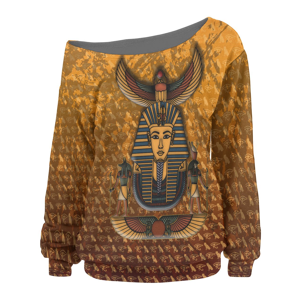 Egyptian Women Off Shoulder Sweater – Custom Pharaon Anubis And Horus Egyptian Pattern Women Off Shoulder Sweater