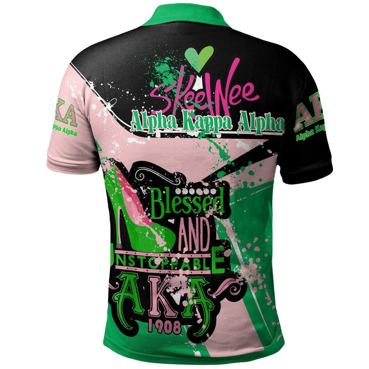 Alpha Kappa Alpha Polo Shirt – Alpha Kappa Alpha Sorority Blessed And Unstoppable 1908 Splash Style Polo Shirt