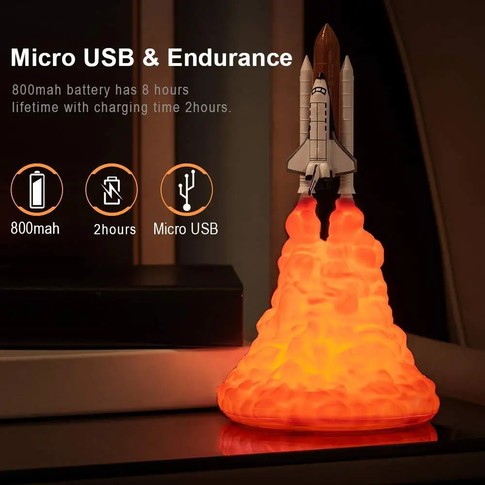3D Print Space Shuttle LED Night Light Bedside Desk Lamp USB Rechargeable Night Lamp Christmas Kid Gift Room Decor Ambient Light NTD