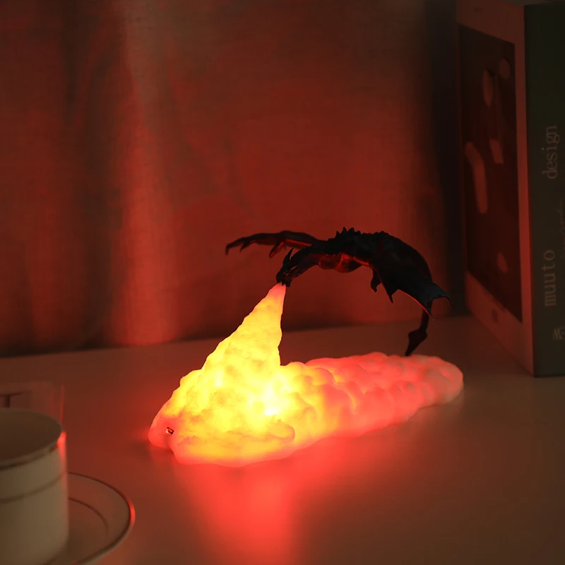 3D Printed LED Night Light Eye Protection Fire/Ice Dragon Table Lamp Kids Sleep Accompany Tabletop Light for Bedroom/Living Room