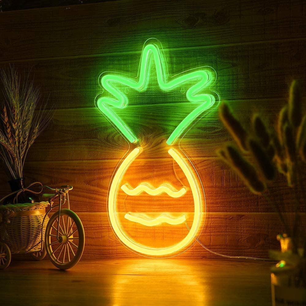 Flamingo Cactus Pineapple Neon Sign Light: USB/Battery Powered Night Lights for Kids Room Bedside Table – Xmas Party Decoration NTD