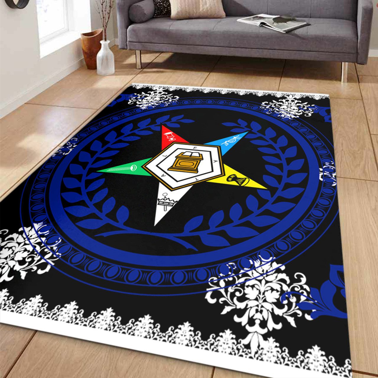 Order of the Eastern Star Area Rug Floral Circle
