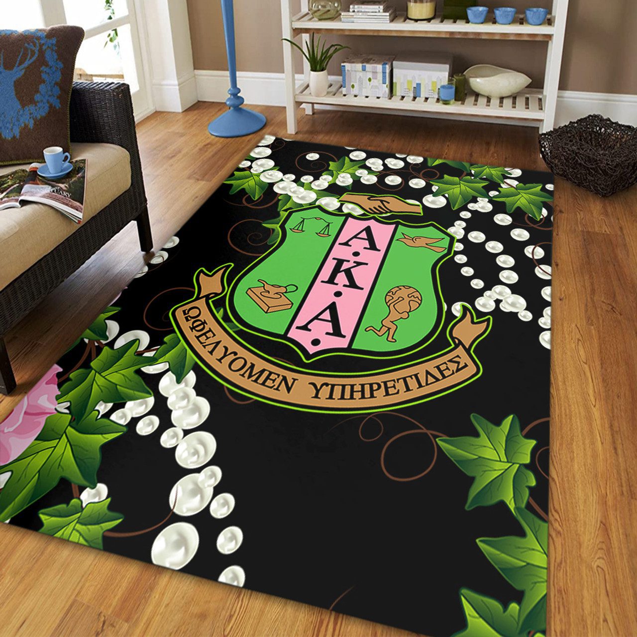 Alpha Kappa Alpha Area Rug Ivy Leaf With Symbols AKA