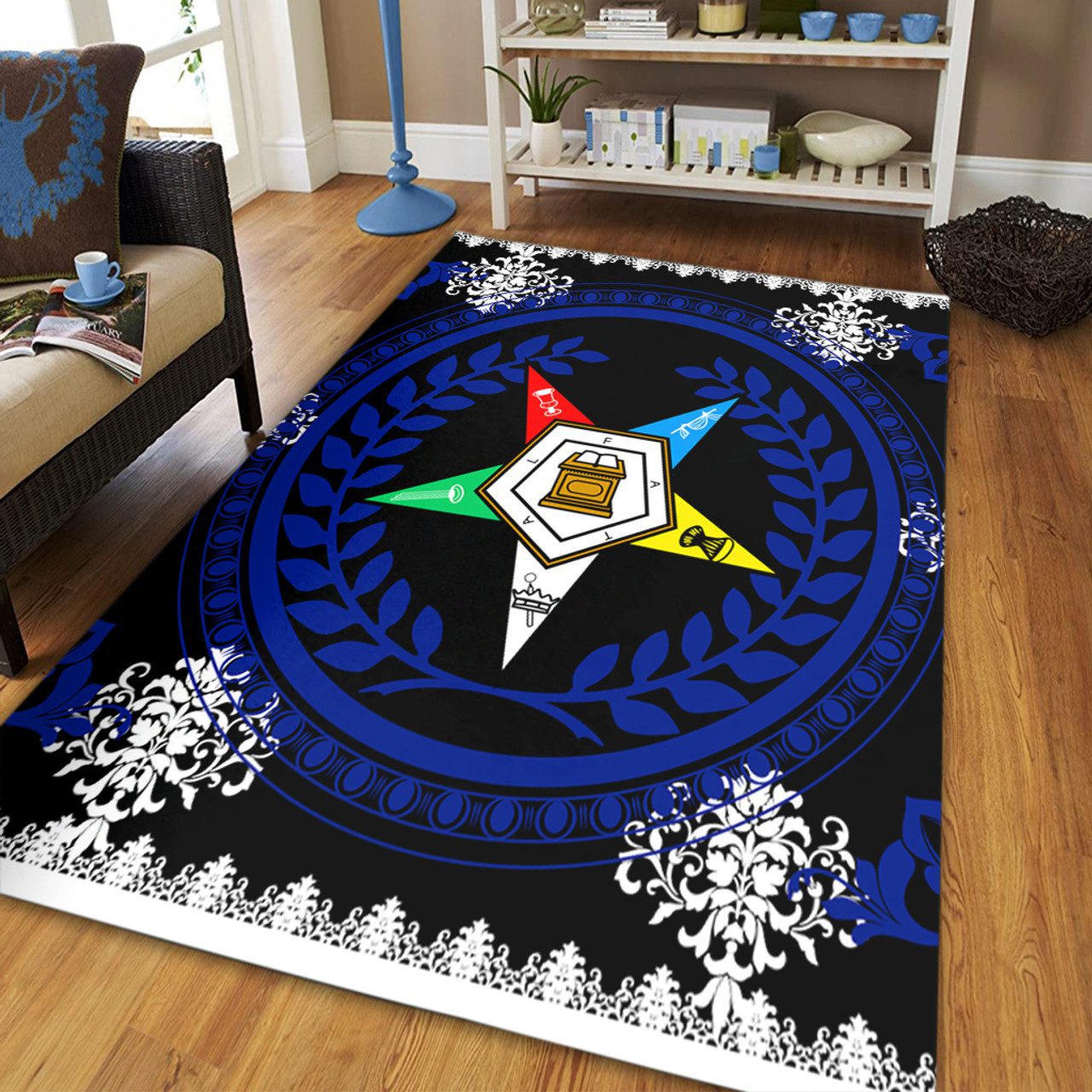 Order of the Eastern Star Area Rug Floral Circle