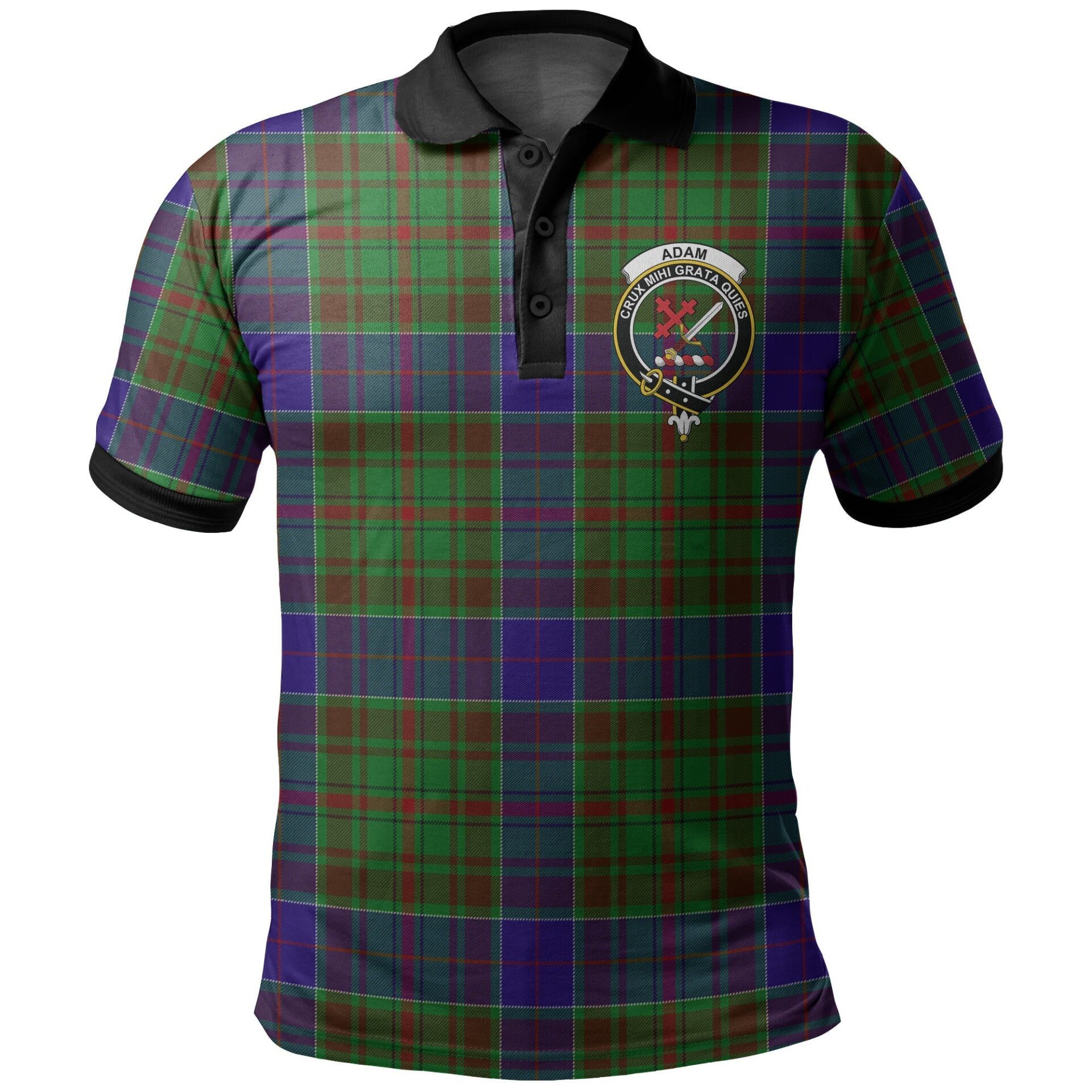 Adam Tartan Crest Polo Shirt Black Neck 2 Style