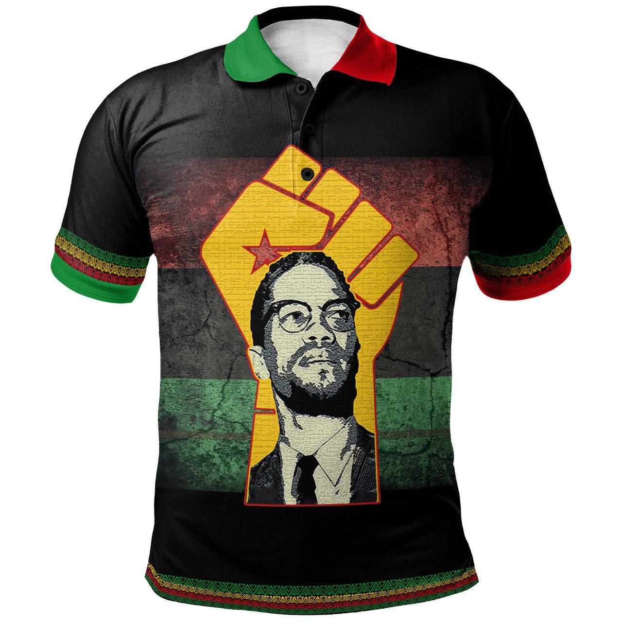 African Polo Shirt – Pan-Africa Malcolm X Power Hand Polo Shirt