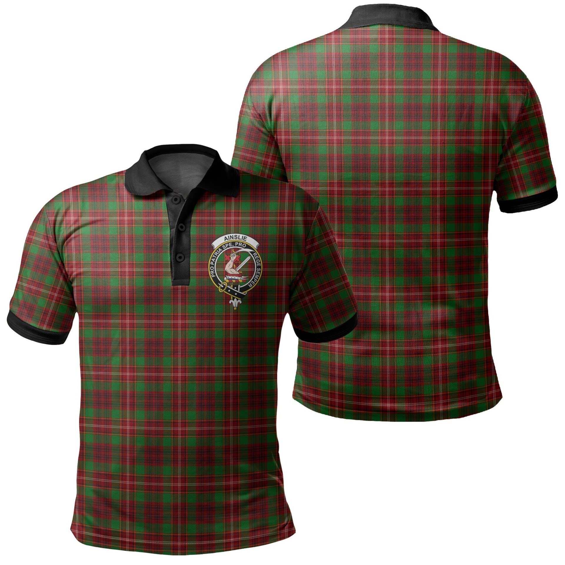 Ainslie Tartan Crest Polo Shirt Black Neck 2 Style