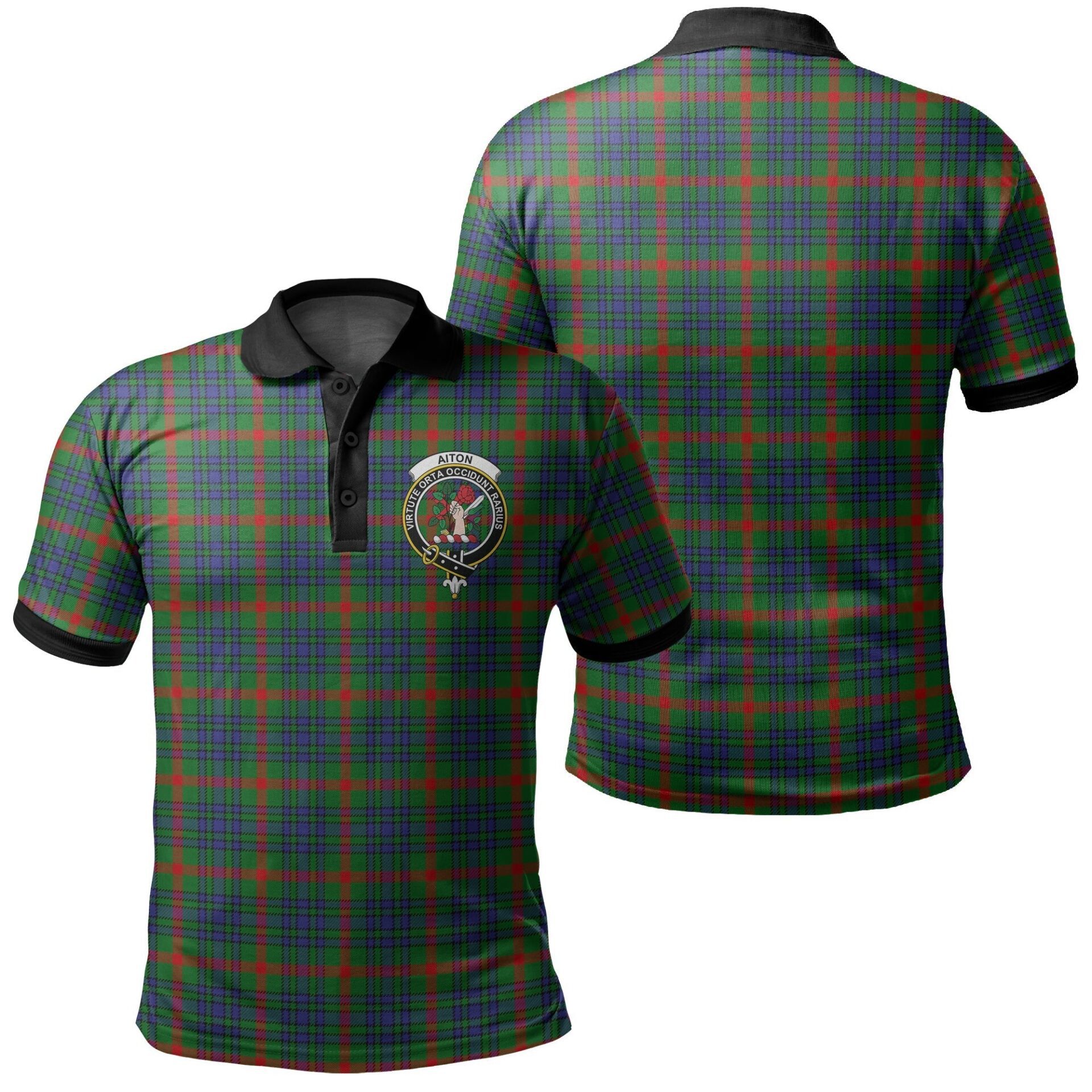 Aiton Tartan Crest Polo Shirt Black Neck 2 Style