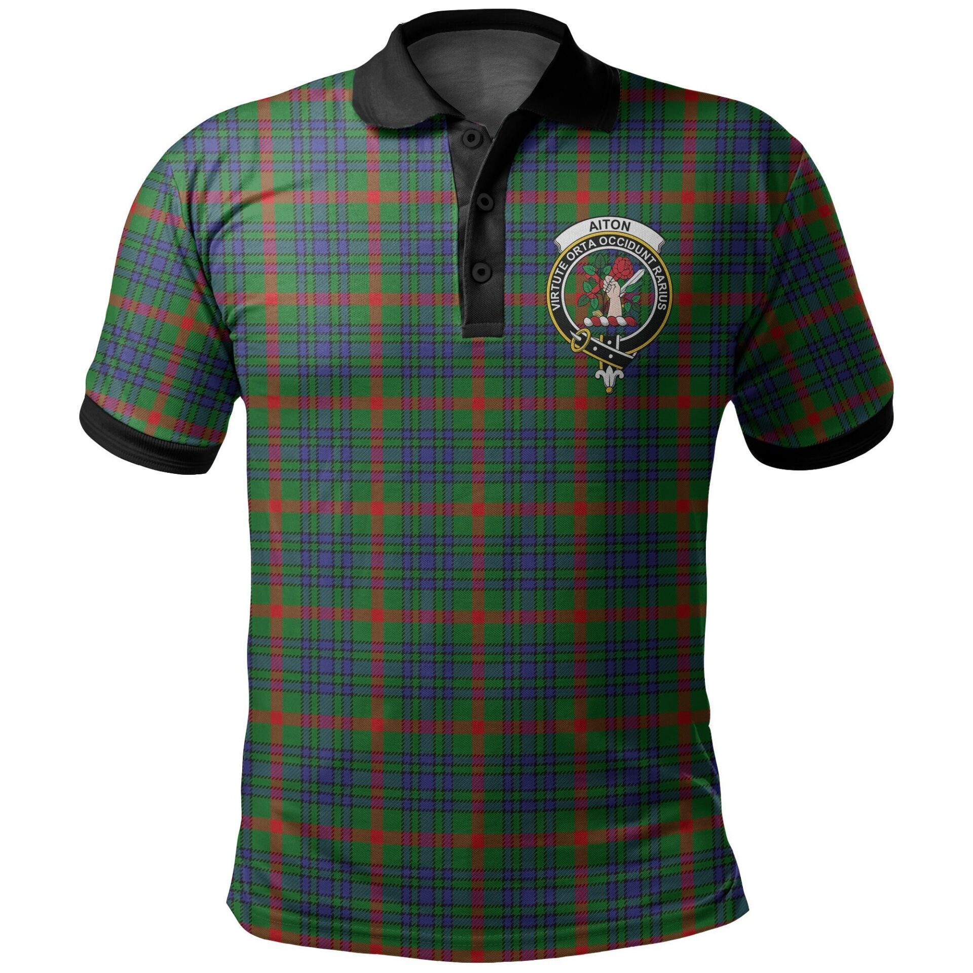Aiton Tartan Crest Polo Shirt Black Neck 2 Style
