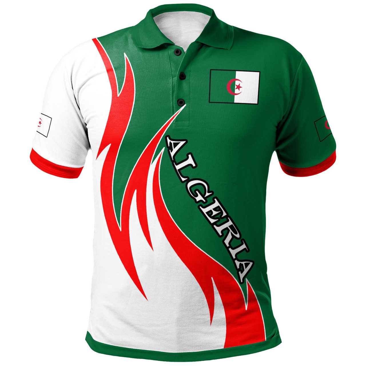 Algeria Polo Shirt – Custom Algeria Coat Of Arms Fire Style Polo Shirt