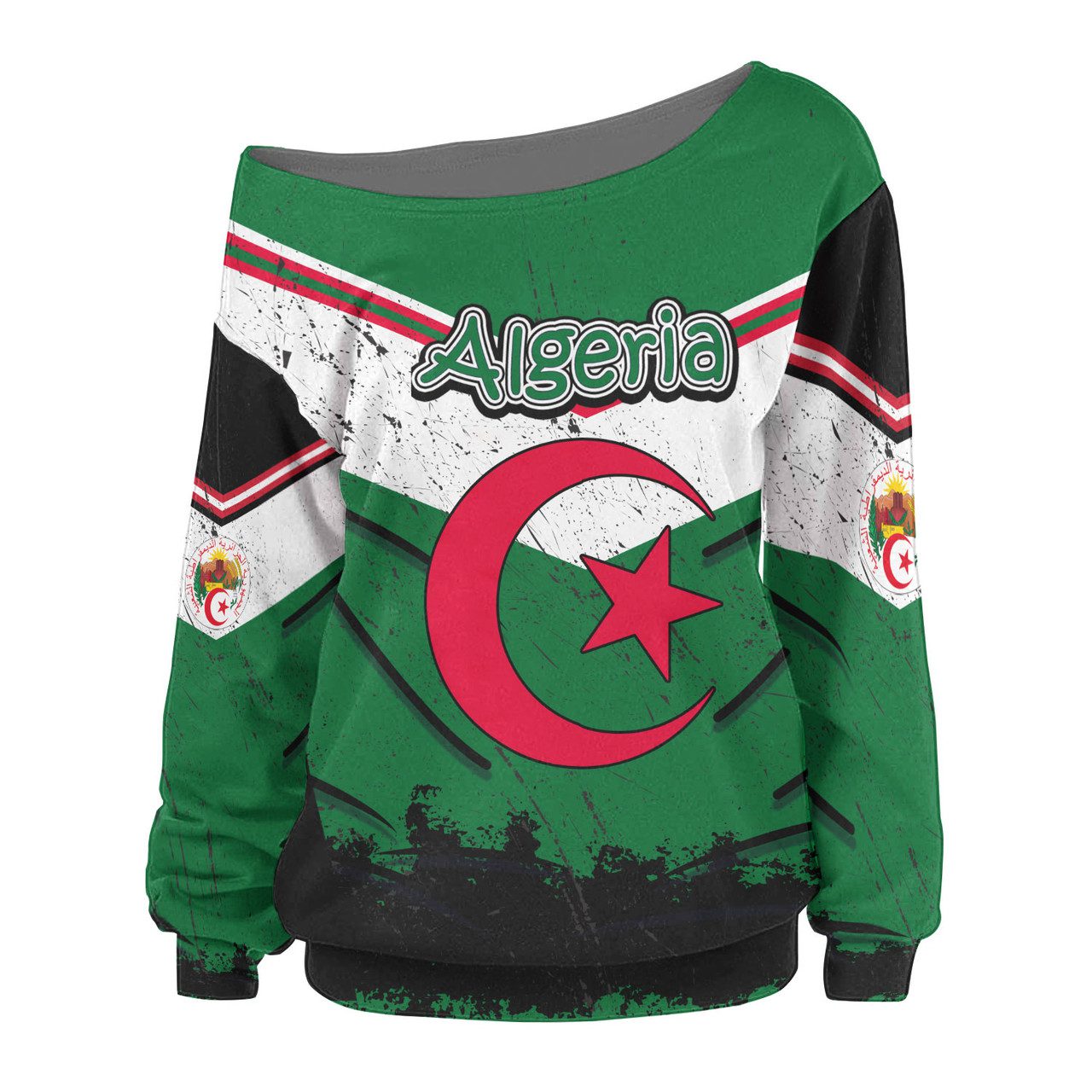 Algeria Women Off Shoulder Sweater – Custom Algeria Vintage Grunge Style Women Off Shoulder Sweater