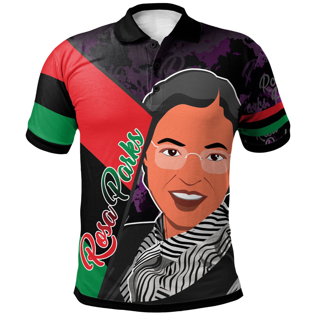 Black History Month Polo Shirt – Rosa Parks Civil Rights Leader With Pan Africa Flag Polo Shirt