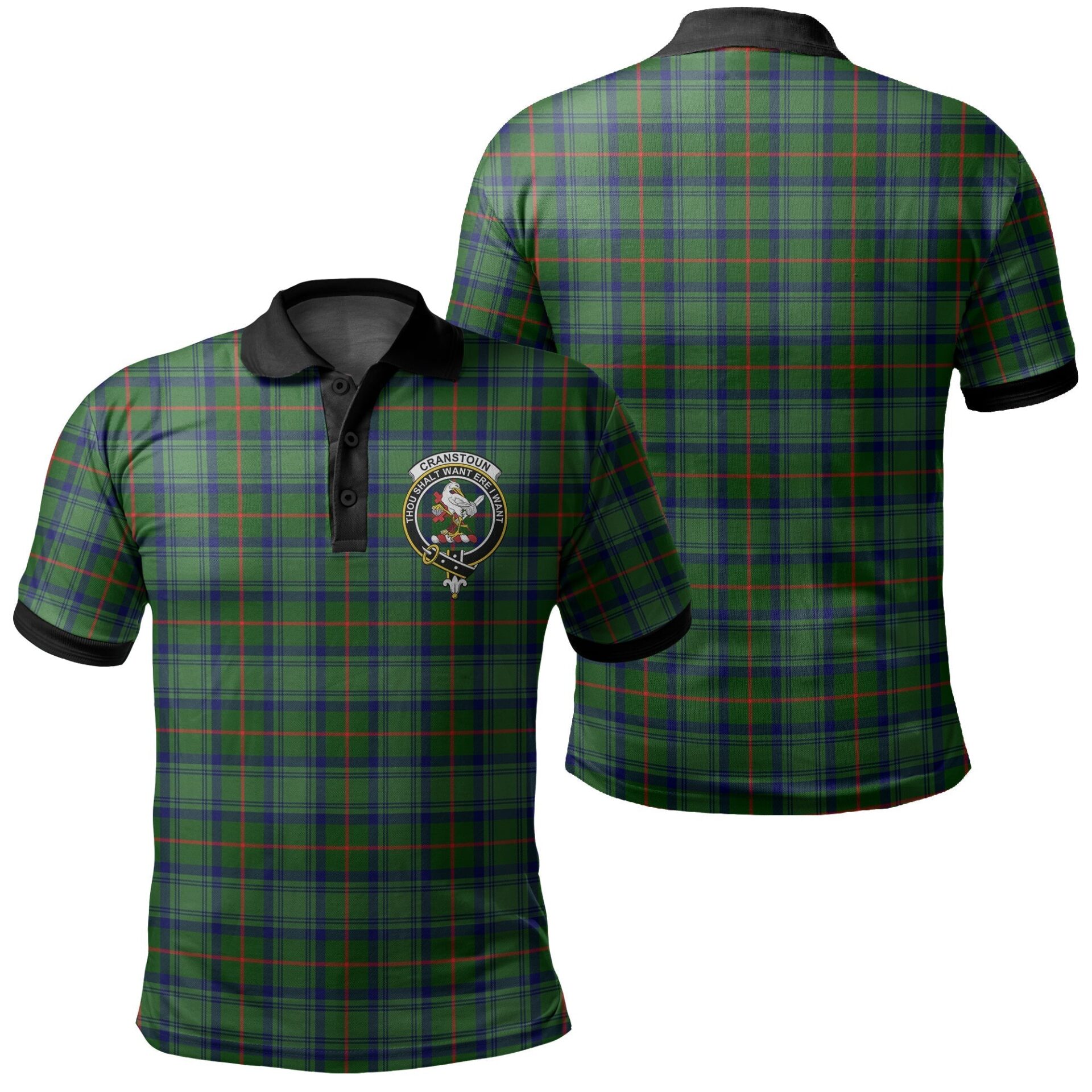 Cranstoun Tartan Crest Polo Shirt Black Neck 2 Style