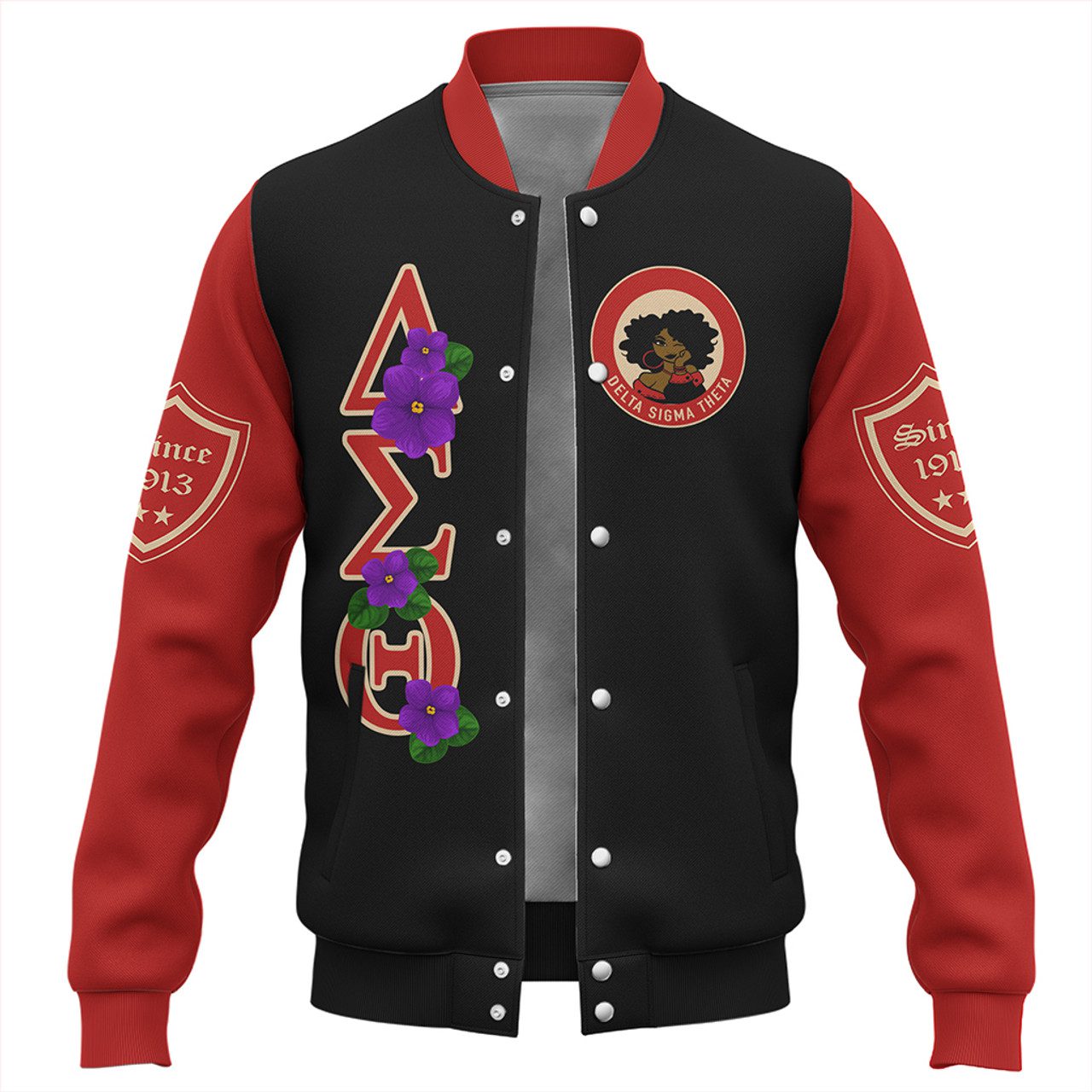 Delta Sigma Theta Baseball Jacket Violet Flower Style