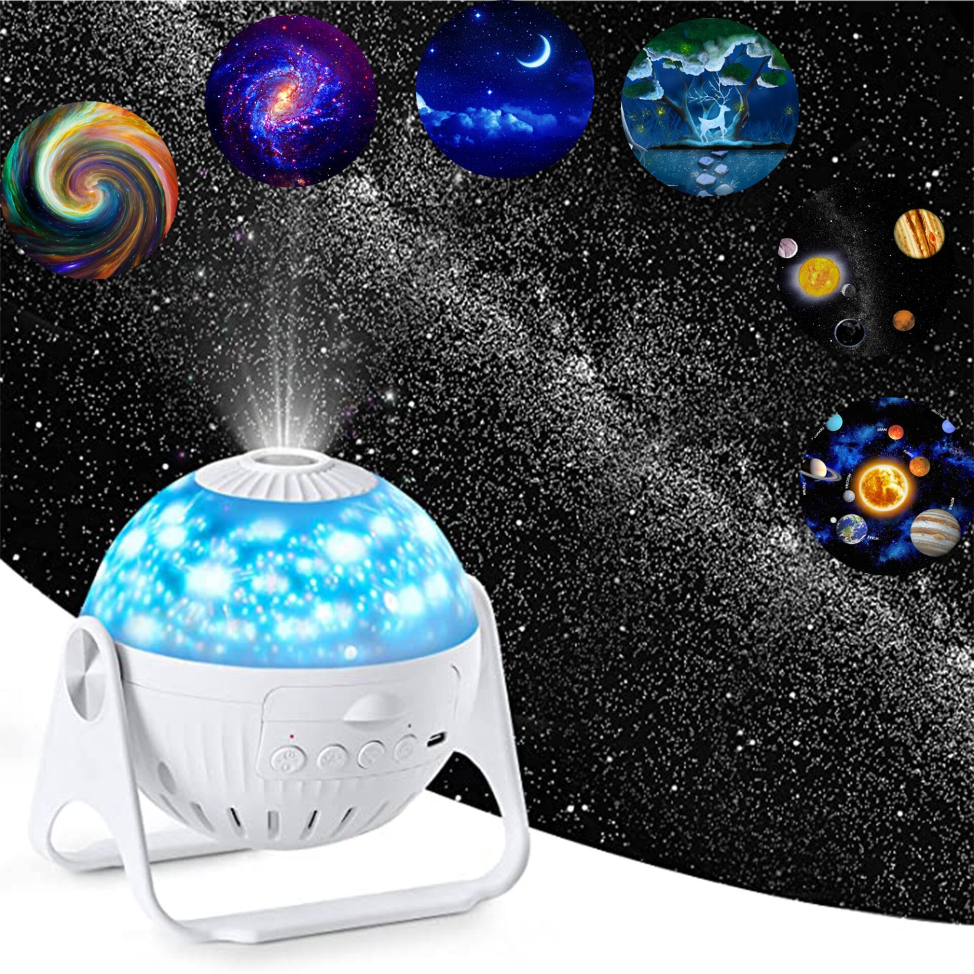 7 in 1 Galaxy Planetarium Projector Night Light with Nebula Moon Planets Aurora 360 Rotating Focus