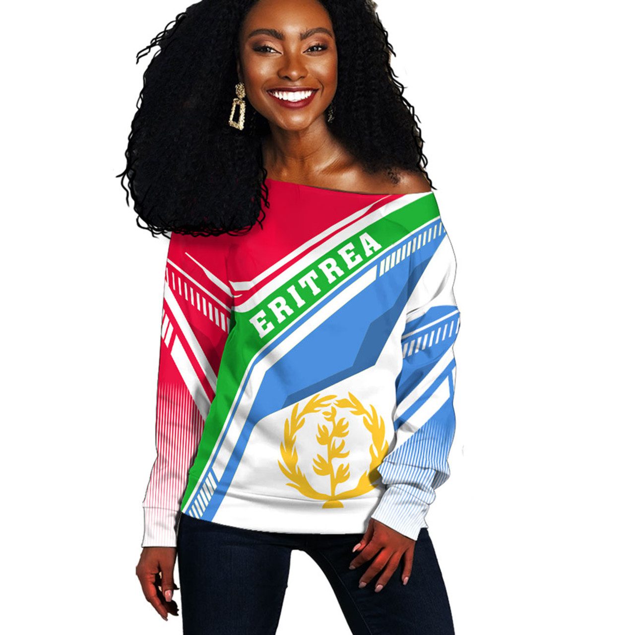 Eritrea Off Shoulder Sweatshirt Flag Style