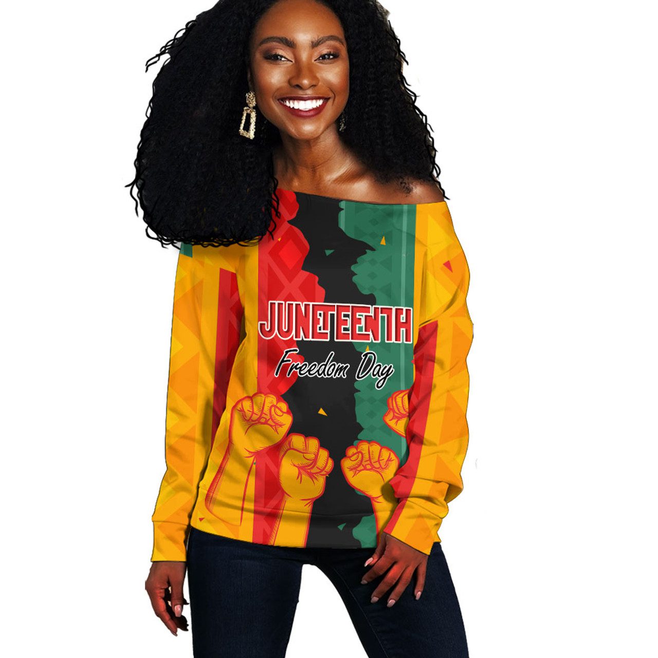 Juneteenth Off Shoulder Sweaters – Freedom Day Powers Hand