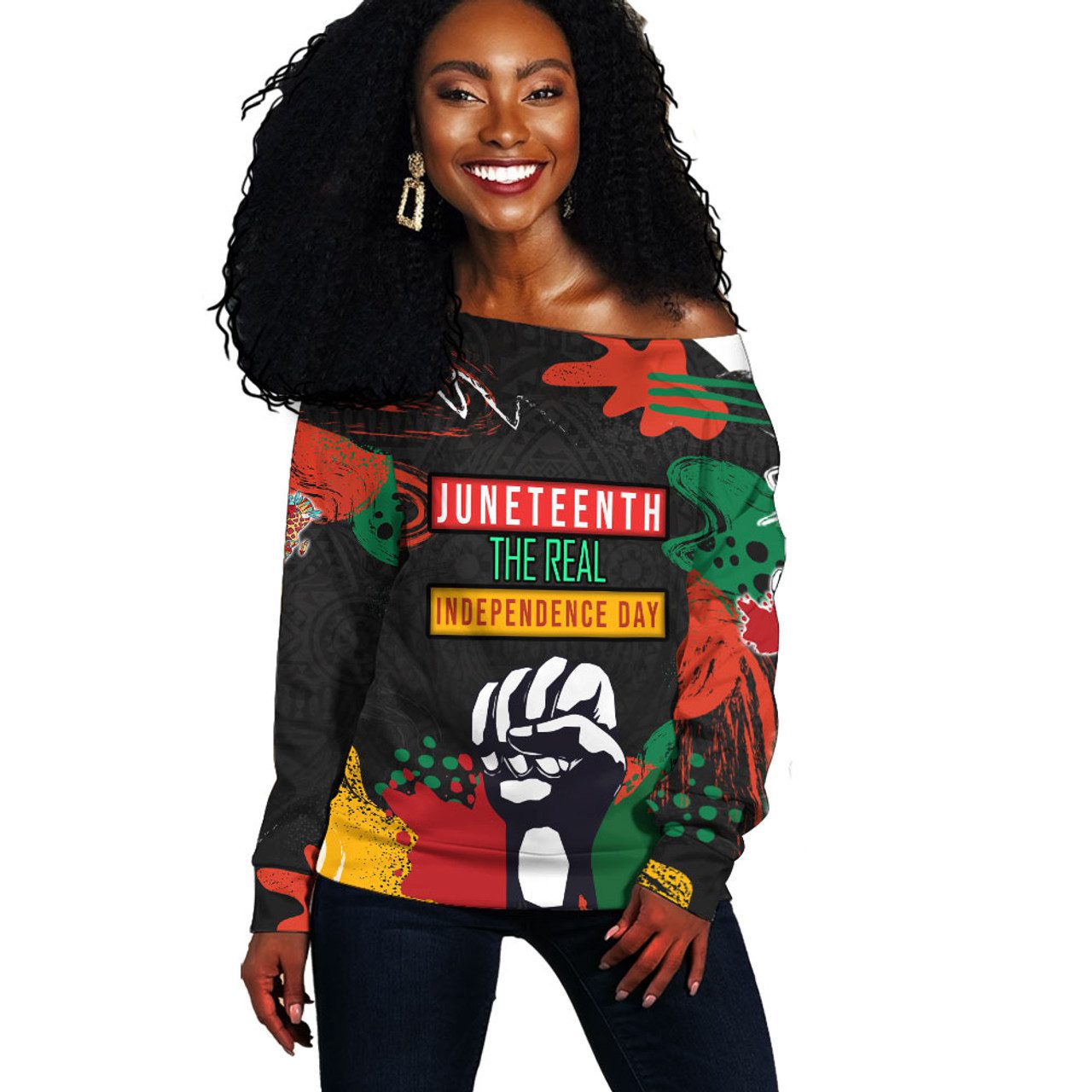 Juneteenth The Real Independence Day Off Shoulder Sweaters