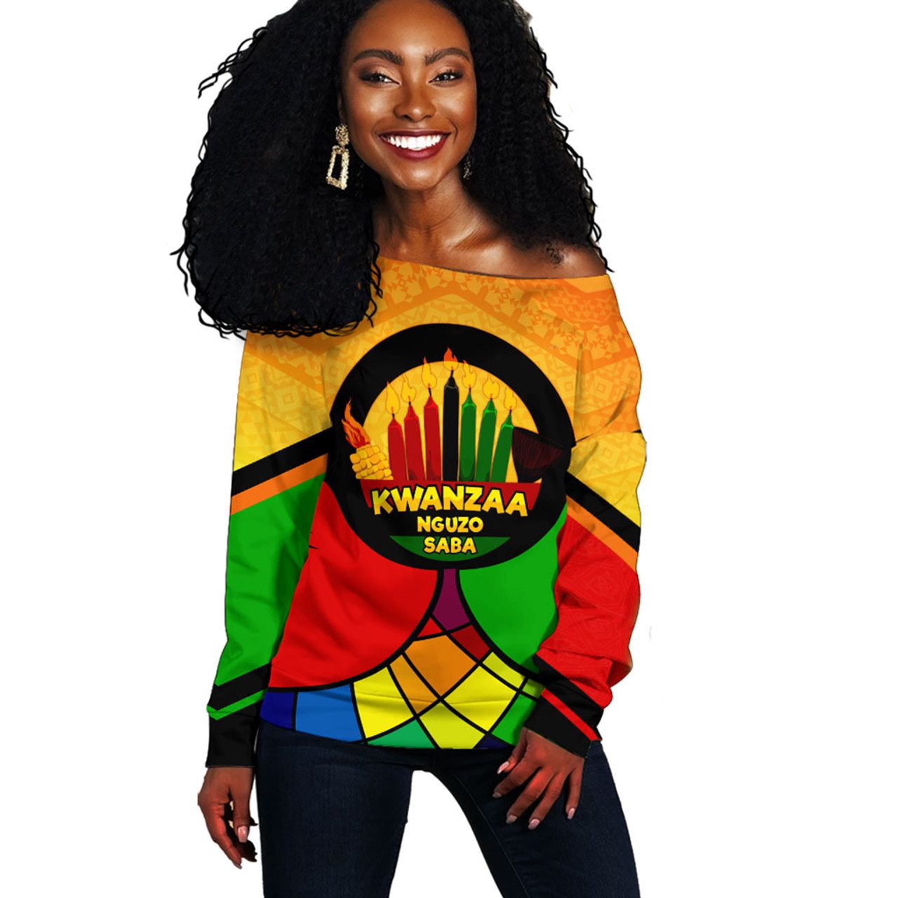 Kwanzaa Off Shoulder Sweatshirt Nguzo Saba Style