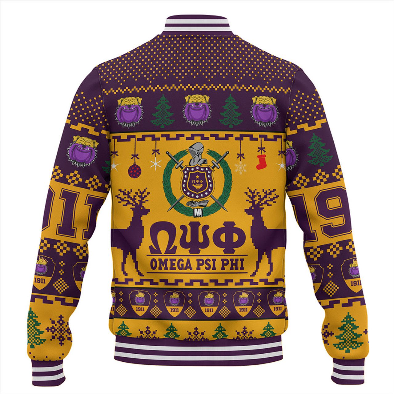 Omega Psi Phi Baseball Jacket Lux Christmas Bulldog Greek Letter