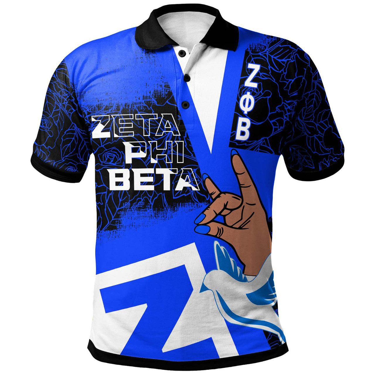 Zeta Phi Beta Polo Shirt – Custom Sorority Zeta Phi Beta Rose Patterns and Hand Sign Polo Shirt