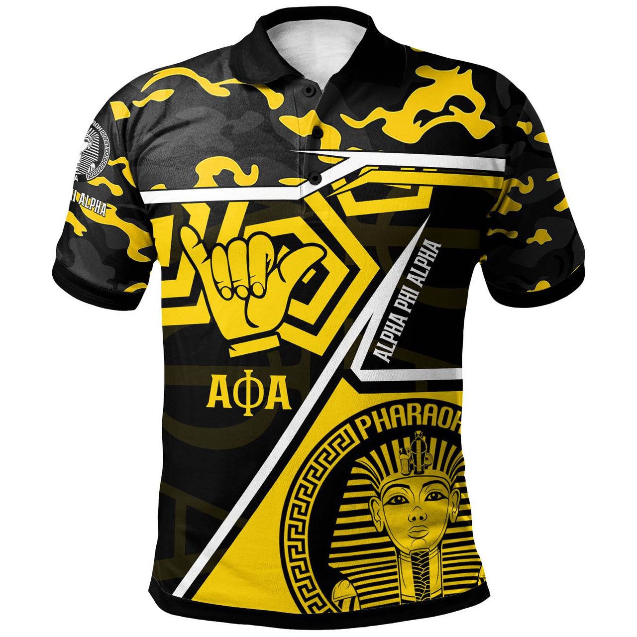 Alpha Phi Alpha Polo Shirt – Fraternity Alpha Phi Alpha Hand Sign with Camouflage Pattern Polo Shirt