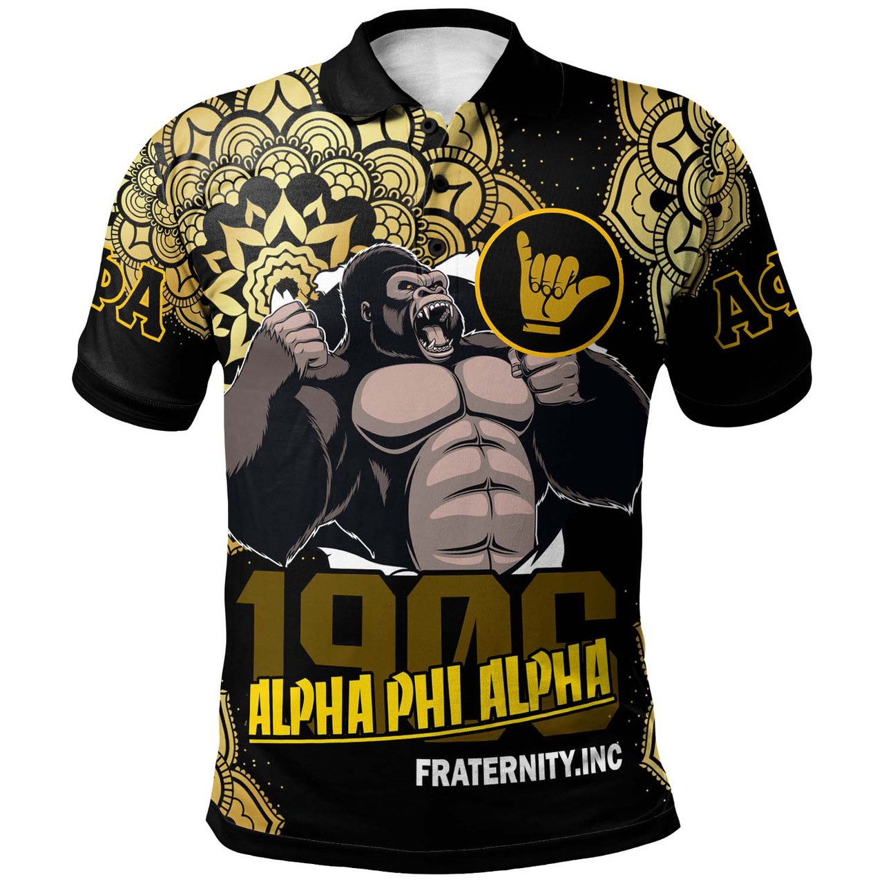 Alpha Phi Alpha Polo Shirt – Fraternity Hand Sign with Kong 1906 and Mandala Pattern Polo Shirt