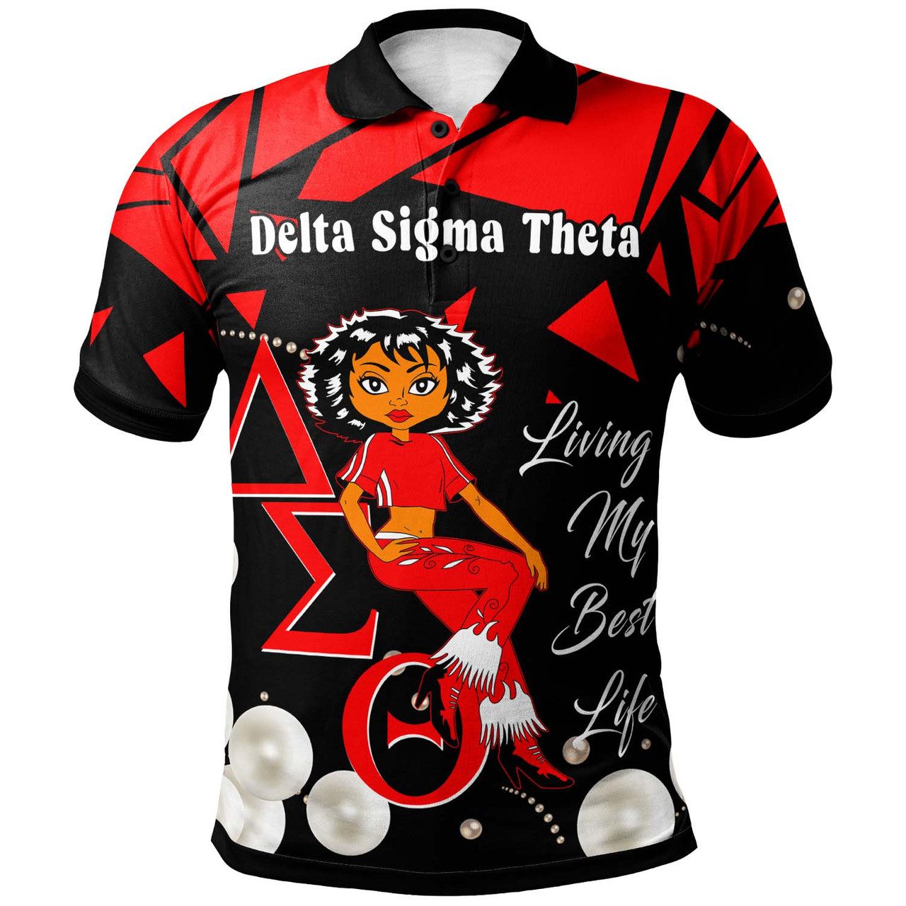 Delta Sigma Theta Polo Shirt – Custom Sorority Low Poly And Pearl Girl Polo Shirt