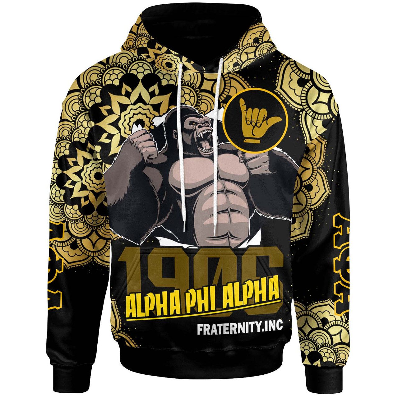 Alpha Phi Alpha Hoodie – Fraternity Hand Sign with Kong 1906 and Mandala Pattern Hoodie