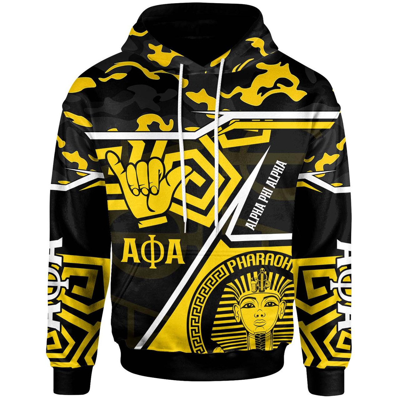Alpha Phi Alpha Hoodie – Fraternity Alpha Phi Alpha Hand Sign with Camouflage Pattern Hoodie